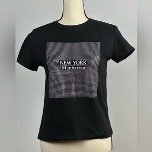 ZARA black T-shirt NY Manhattan rhinestone - size Girls 11-12
